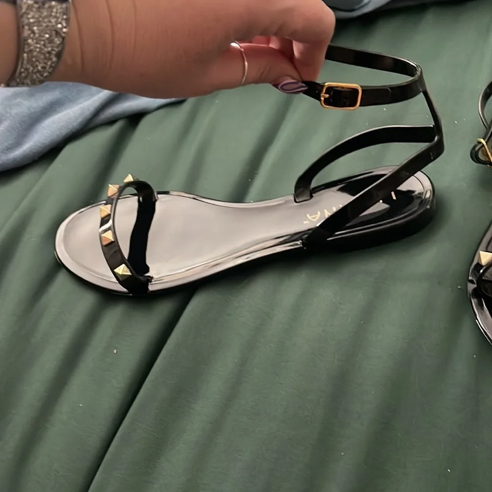 Size 7 black spiked ankle strap sandals